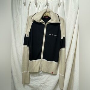 EDC by espirit women’s long neck zip cardigan black & tan